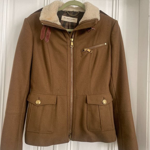 Burberry London Wool Brown Jacket w/ Shearling Collar US10 - Picture 4 of 10